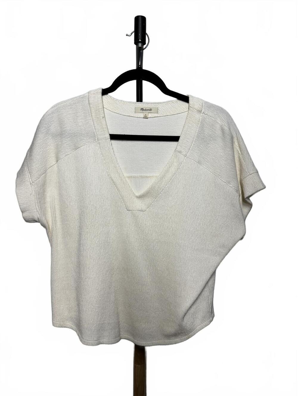 Madewell Cream V-Neck Short Sleeve Knit Top
